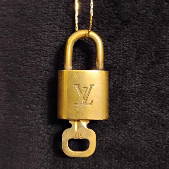 Louis Vuitton gold tone brass lock and key on 18" chain #317 - Picture 1 of 5